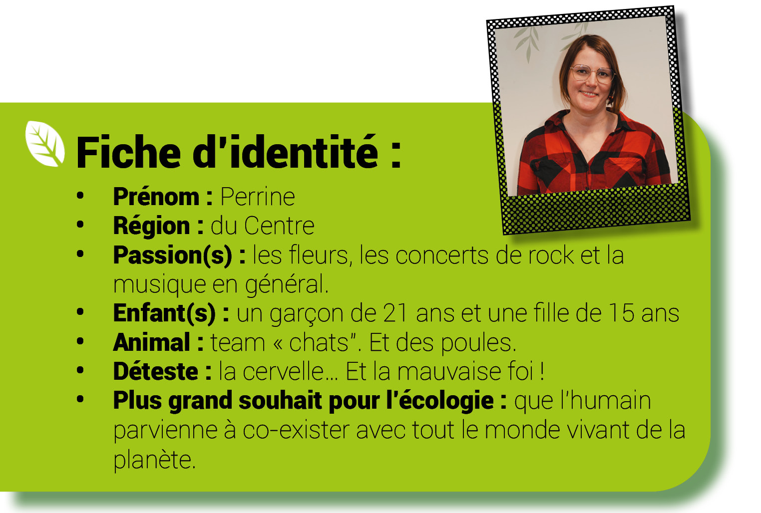 Image avec une fiche d'identité de perrine Lombaerts